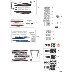 Mercury - DECAL SET Port Starboard and Rear, 75 HP - Quicksilver - 37-8M0088334