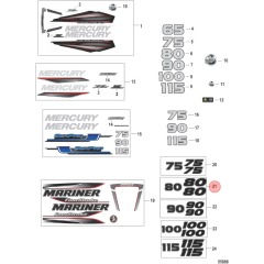 Mercury - DECAL SET Port Starboard and Rear, 80 HP - Quicksilver - 37-8M0088335