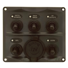 Toggle Switch Panel with 12v Cigarette Socket - 5 Way - YIS Marine - SP2125P
